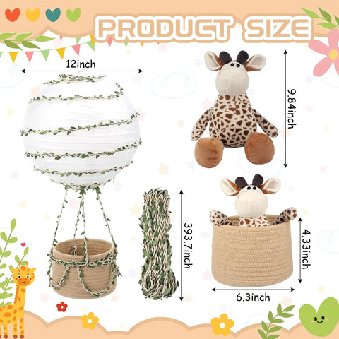 Safari Themed Hot Air Balloon Nursery Decor Set With Giraffe Lampshade Hanging Room Light Shade For Baby Shower Gift