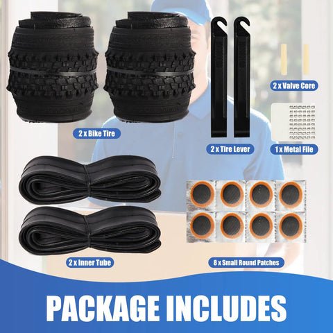 Image showing Two Pack 24x1.95 Mountain Bike Tires Set Folding Puncture Proof Off Road Ready Fits 1.95 to 2.125 Inch Width