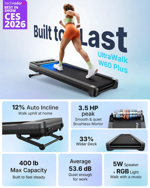 Heavy Duty Under Desk Walking Pad Treadmill With Auto Incline Smooth Glide Motor For Your Home Office Setup, runner on long deck.