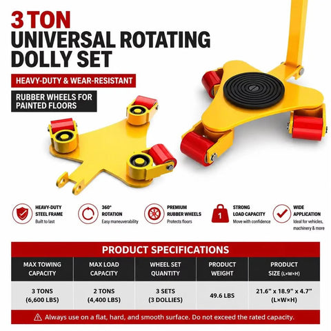 Heavy Duty Machine Skate Rolling Mover With 3 Ton Capacity, Rugged Carbon Steel Plate And Alloy Casters For Smooth Facility Moves, yellow dolly with rubber wheels