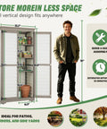 Man standing next to Store More In Less Space Slender Outdoor Storage Cabinet For Tight Spaces Tall Vertical Tool Organizer