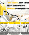 ORISUNTECH Commercial Steam Cleaner 3000W With 3.5L Tank And Ozone Purification, yellow unit demonstrating cleaning efficiency.