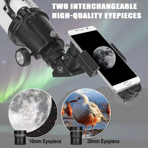 Beginner Friendly 80mm Refractor Telescope for Adults With 800mm Focal Length High Power Stargazing Kit and phone adapter