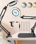 Super Useful 12X Real Glass Magnifying Desk Lamp With Led Light Clamp And Large Base Stand Features Three Color Modes