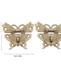 Retro Vintage Cabinet Latch Hasp Kit With Antique Padlock showing butterfly design, bronze finish, sizes 5cm and 2.5cm angles visible.