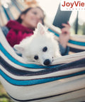 Single Person Brazilian Hammock With Carry Bag And Strong Ropes, Ultra Comfortable Cotton Polyester Fabric in use outdoors