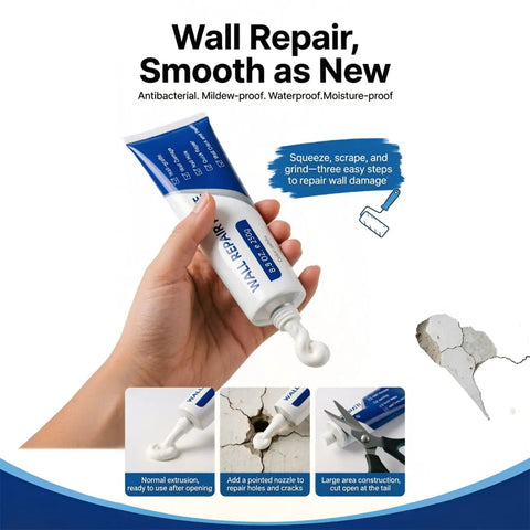 Wall Repair Paste Kit For Drywall Cracks And Nail Holes, Quick And Easy Spackle Cream With Scraper And Sandpaper, White Finish