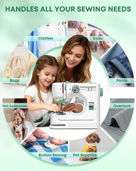Solid Pick Portable Mini Sewing Machine For Beginners Featuring 12 Built In Stitches And Easy Hook Up Foot Pedal With A Complete 42 Piece Accessory Kit For Instant Quick Fixes And Chill Weekend Sewing Sessions with sewing projects.