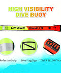 5ft Surface Marker Buoy for Diver Safety high visibility open bottom SMB with oral inflator and reflective strip in orange/yellow