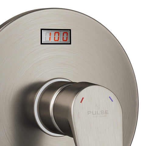 Tru-Temp Pressure Balance Rough-In Valve Trim Kit With LED Temperature Display, Round Brushed Nickel Finish, 1/2 Inch NPT
