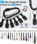 Flexible Drill Bit Extension Set With Hex Shank Bit Holder Keychain And 105 Degree Right Angle Attachments, 6-in-1 kit shown