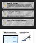 Tapping mode introduction for Electric Tapping Machine M3 to M16 with 360 Degree Arm, manual and automatic features highlighted.
