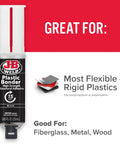 Front view of J-B Weld Plastic Bonder adhesive syringe, black, 25 ml.