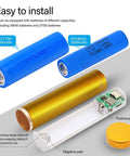 Hassle Free Diy Power Bank Kit Featuring Spring Loaded Battery Holder For 18650 And 21700 Cells showing battery sizes and components.