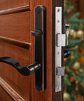 Top Tier Hinged Patio Door System With Slick Lever Handle Mortise Lock For Screen Storm Door Quick Fix Oil Rubbed Bronze close-up