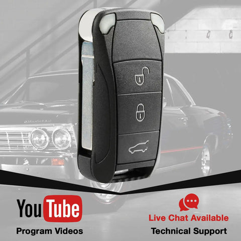 Keyless Entry Remote Fob Replacement For Porsche Cayenne 2004-2011, 4 Button Flip Key, KR55WK45032 KR55WK45022, car background