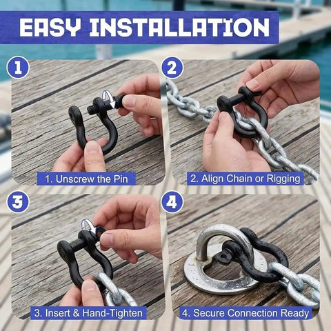 Premium 5/16 Inch Black 316 Stainless Steel Bow And Clevis Shackles D Ring Anchor Rigging Clasp For Sailboats Heavy Duty Marine Hardware Zero Rust Hassle Top Shelf Durability Two Pack installation steps.