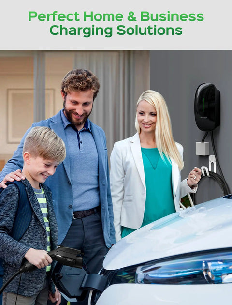Family using Fast Level 2 EV Charger 40 Amp 240V with NEMA 14-50 Plug, 23 Foot Premium Cable for high speed charging