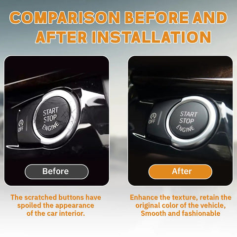 Before and after installation of BMW Start Stop Button Cover Trim Compatible With X3 F25 2011 2016, X4 F26 2014 2016, X5 F15 2014 2018, X6 F16 2015 2018