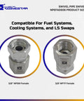 Three Eighths Inch NPTF Female To Three Eighths Inch NPSM Swivel Hydraulic Adapter For Pipe Fittings And High Pressure Hoses Built Tough From Carbon Steel With Rust Resistant Zinc Plating, 3/8 in