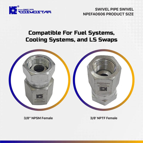 Three Eighths Inch NPTF Female To Three Eighths Inch NPSM Swivel Hydraulic Adapter For Pipe Fittings And High Pressure Hoses Built Tough From Carbon Steel With Rust Resistant Zinc Plating, 3/8 in