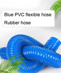Blue PVC Flex Hose Spiral Reinforced For Dust Collection And Fume Venting With High Airflow While Staying Round Shape Without Kink Or Collapse Under Heat And Pressure Built For Pros And Shops Who Need Reliable Tools To Get The Job Done Everyday. coiled blue PVC hose