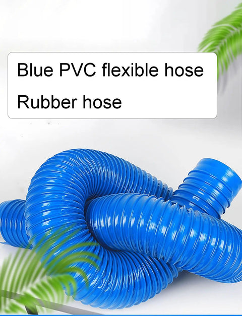 Blue PVC Flex Hose Spiral Reinforced For Dust Collection And Fume Venting With High Airflow While Staying Round Shape Without Kink Or Collapse Under Heat And Pressure Built For Pros And Shops Who Need Reliable Tools To Get The Job Done Everyday. coiled blue PVC hose