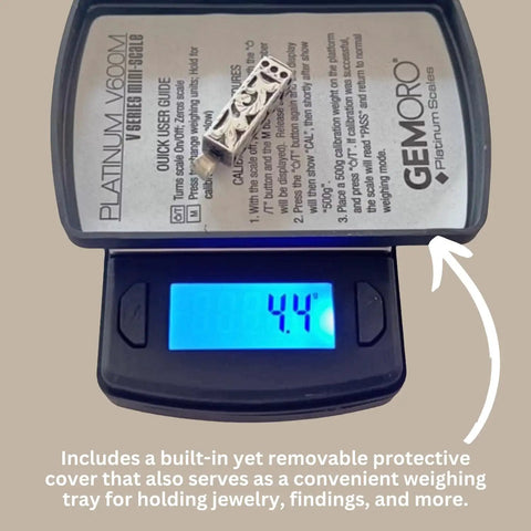 Platinum V600M Digital Jewelry Scale Pro Grade Countertop and Portable Mini Scale with metal piece, 4.4g readout, protective cover
