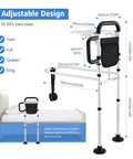 Bed Rails For Elderly Safety With Two Ergonomic Handles, 18 Level Adjustable Height, foldable table shown by bed