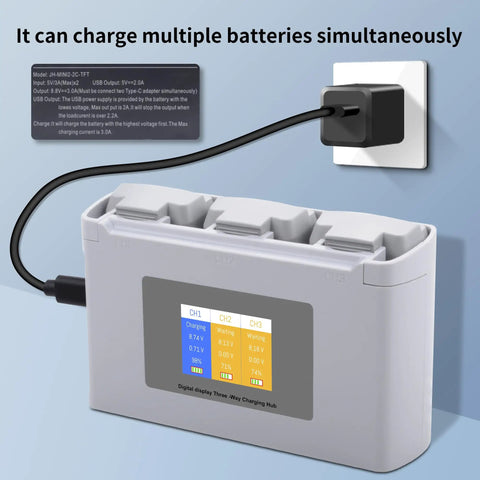 Two Pack Mini 2 Series Smart Flight Battery With 3 Channel Dual Way Charging Hub And LCD Display charging three batteries