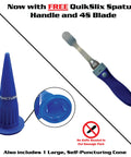 Image of 620AL Blue Round Rod Caulk Gun With Aluminum Barrel Eighteen To One Thrust Ratio For Smooth Precise Application, featuring blue QuikSlix spatula handle and puncturing cone.