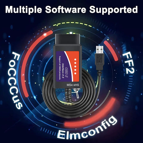 OBD2 USB Diagnostic Scanner with MS CAN and HS CAN switch for Ford Lincoln Mazda Mercury vehicles with real-time engine data