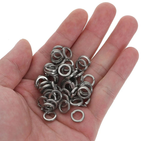Heavy Duty Steel Split Lock Washers Stainless M6 Fastener Hardware 300 Pack in a hand for secure fit and anti loosening.