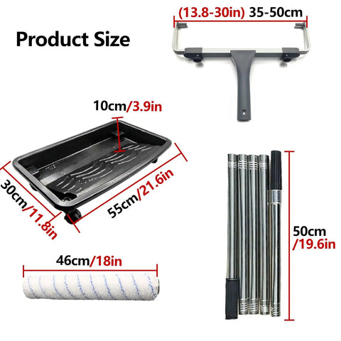 Top Shelf 18 Inch Paint Roller Kit For Walls Ceilings Concrete And Decks With Non Shedding Microfiber Sleeve and accessories layout.