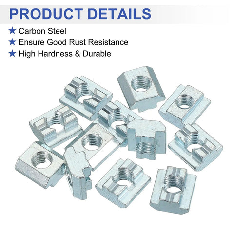 Hardcore M10 Sliding T Nuts With A Rock Solid Hammer Head For Hassle Free Drop In Mounting On European 4545 Series 10 mm T Slot Aluminum Profiles Galvanized steel T nuts, 20x18x10.5 mm, durable and rust-resistant, ideal for secure mounting.