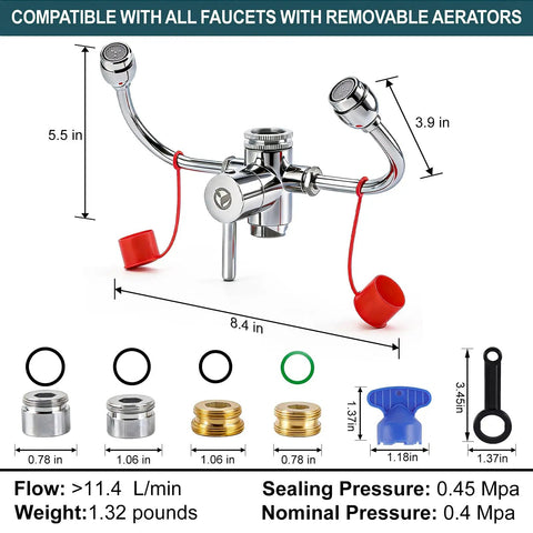 Diagram of Eyewash Faucet Attachment Kit For Sink Mount Easy Install Emergency Eye Wash Station With Universal Adapters OSHA Approved