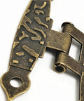 Close-up of 4Pcs Antique Vintage H Shaped Cabinet Door Hinge, durable metal with screws, for decor in jewelry boxes and old furniture.