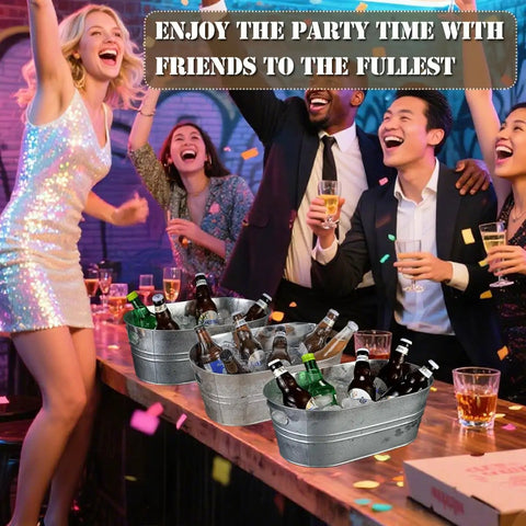 Two Pack Galvanized Tub Ice Buckets Set Of Two Large Metal Beverage Buckets With Carry Handles For Parties Keep Drinks Ice Cold Beer Wine Champagne Cooling Three Gallon Capacity Mimosa Bar Supplies And Outdoor Cocktails