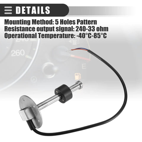Plug and Play Universal Marine Fuel Sending Unit Float Replacement Gauge for Gas and Diesel Tanks Water Level Sender Sensor 5 Inch Stainless Steel Anti Corrosion Durable Boat Ready, 5-hole mount