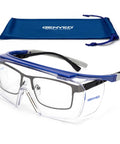 Chill Safety Glasses That Slide Smooth Over Prescription Frames Ansi Certified Anti Fog Scratch Proof Lenses with gray temples.
