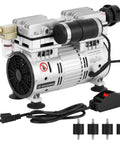 Heavy Duty Oil Free Vacuum Pump 750 Watt 7 Cfm 92 Kpa with power switch and attachment ports, designed for silent operation.