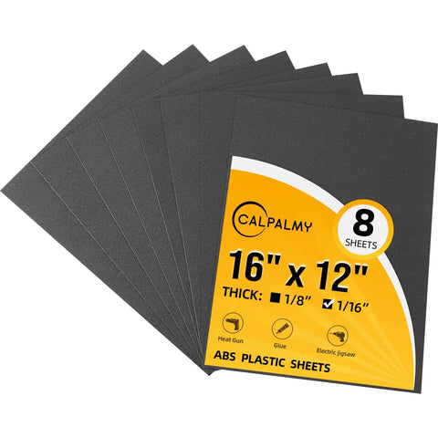 Eight Pack Black ABS Plastic Sheets 12 By 16 Inches One Sixteenth Inch Thick Textured Front Matte Back Moldable Craft Plastic For DIY Projects
