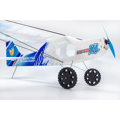 Fox XL 2025 RC Airplane Kit With 1030mm Wingspan Foam Airframe MF1905 2400KV Motor side view, showing wheels and logo.