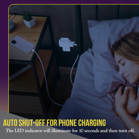 No Fuss Plug And Play Digital Outlet Timer Featuring An Eight Hour Countdown Switch With Daily Repeat Mode Bright Led Lights Sleek White Finish Zero Setup Required Truly Handy Indoor Switch For Everyday Home Gear next to a phone charging on a bedside table.