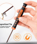 Premium T8 Security Torx Screwdriver With Heavy Duty Extended Shaft TR8 Star Bit in a hand, showing magnetized tip for easy repairs.
