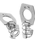 Close-up of 2 Pack RV Water Heater Cam Locks with stainless hooks for securing camper doors, featuring spring mechanism.