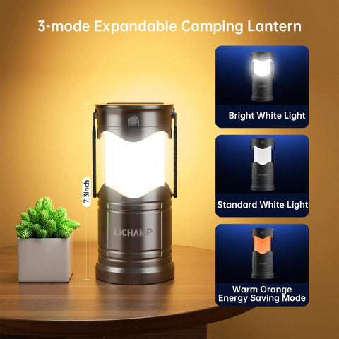 Must Have 2 Pack Solar Camping Lanterns USB Rechargeable LED Lanterns showing three light modes and compact design on table
