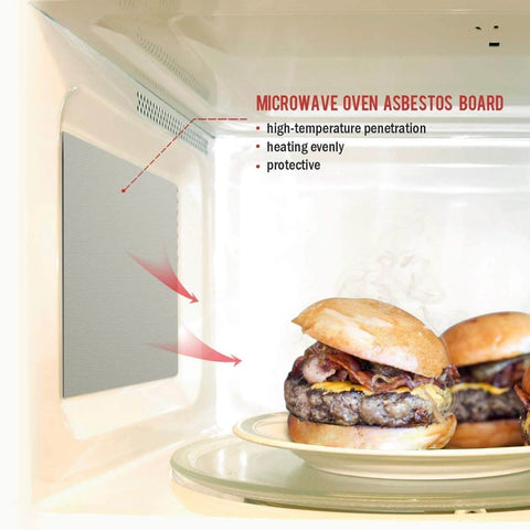 Mica Plates Sheets For Microwave Waveguide Four Pack Heat Insulation Boards installed in oven with food displayed, shielding magnetron.