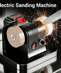 Asixxsix Mini Bench Grinder With Two Wheels And Stepless Speed Control, shown in action sharpening a knife.