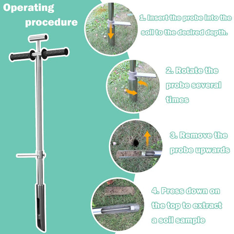 42 Inch Pro Grade Soil Sampler Probe With 304 Stainless Steel Build Ejector And Foot Pedal Reusable Sample Bag T Style Handle usage steps